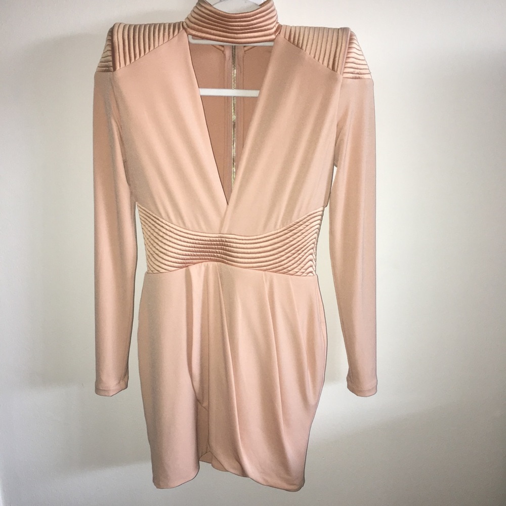Nude dress with shoulder pads